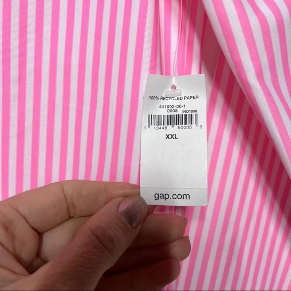 Gap Kids Sea Ya Graphic Rash Guard Swim Shirt Long Sleeves Pink White Stripes XX